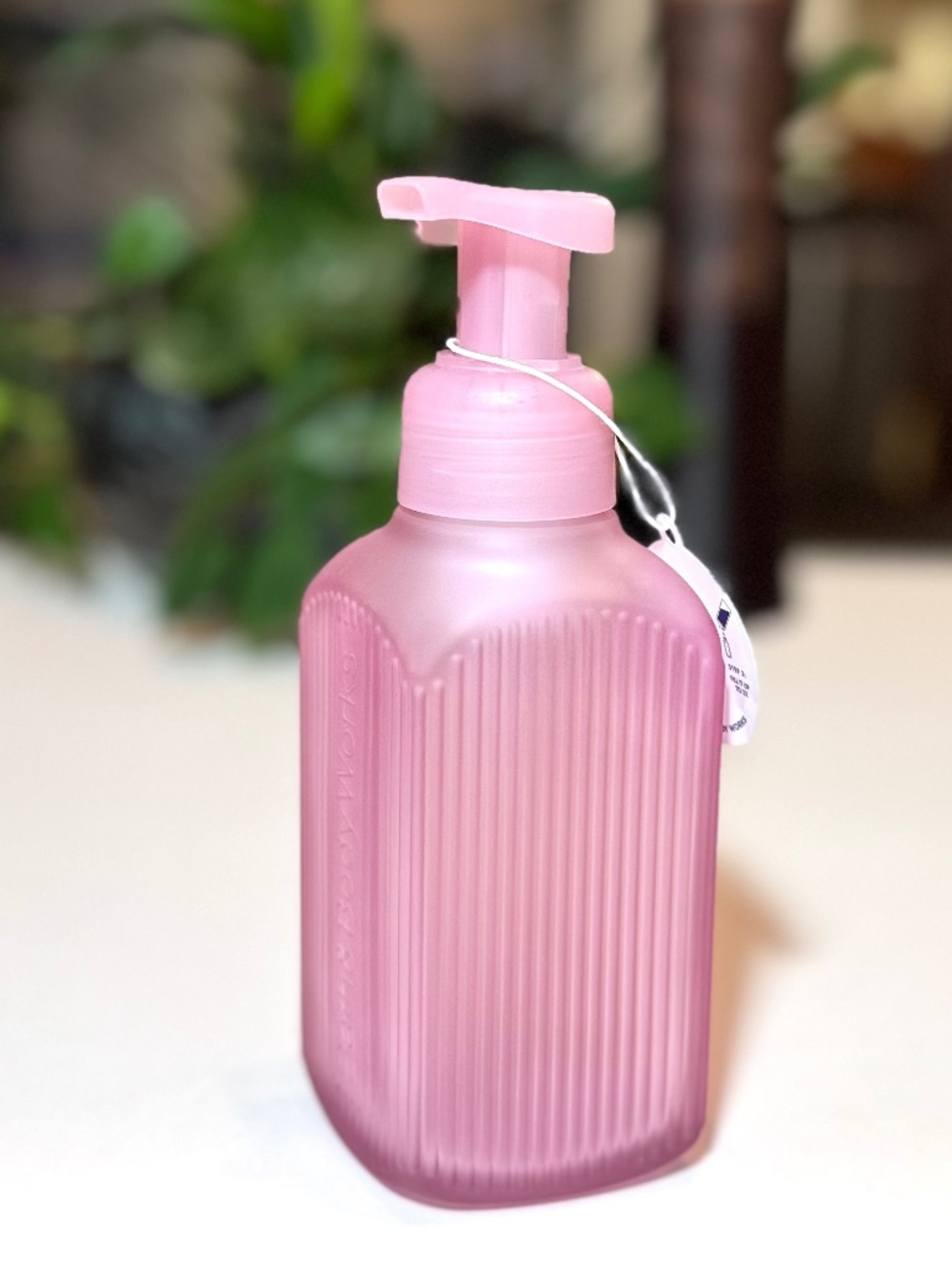 Pink RIBBED GLASS Foaming Hand Soap Dispenser